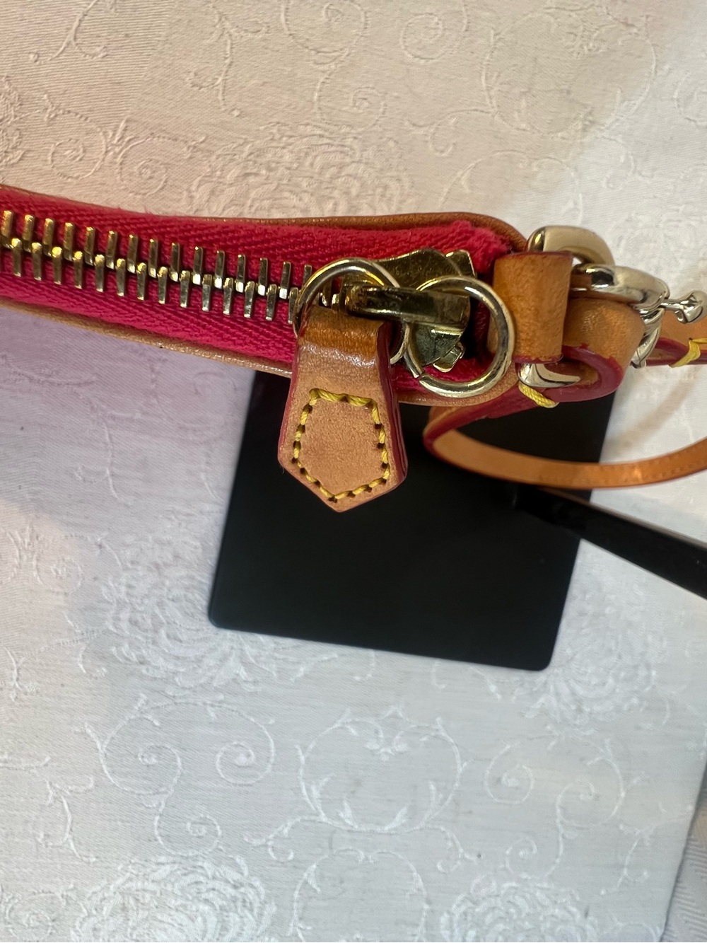 Dooney & Bourke City Slim Wristlet  Purse Pink Debossed Monogram Tan Leather - Picture 9 of 10